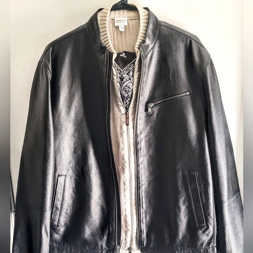 SOLD John Varvatos Black Double Zip Lambskin Motto Jacket